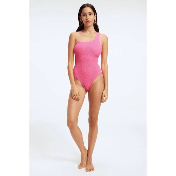 NWOT GOOD AMERICAN Always Fits Bright Pink Crinkle One Piece Swimsuit, Size 3/4 - Picture 2 of 16